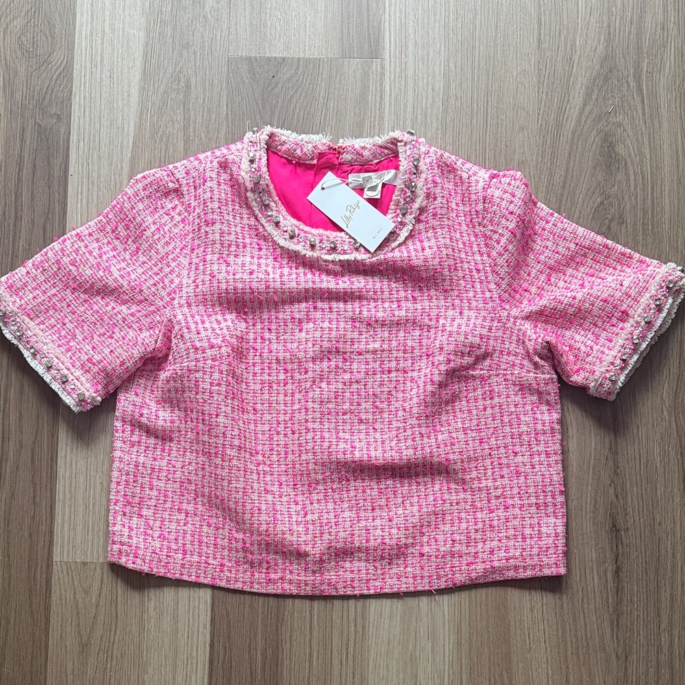 Lilly Pulitzer Pink Tweed Short Sleeve Top with Trim
